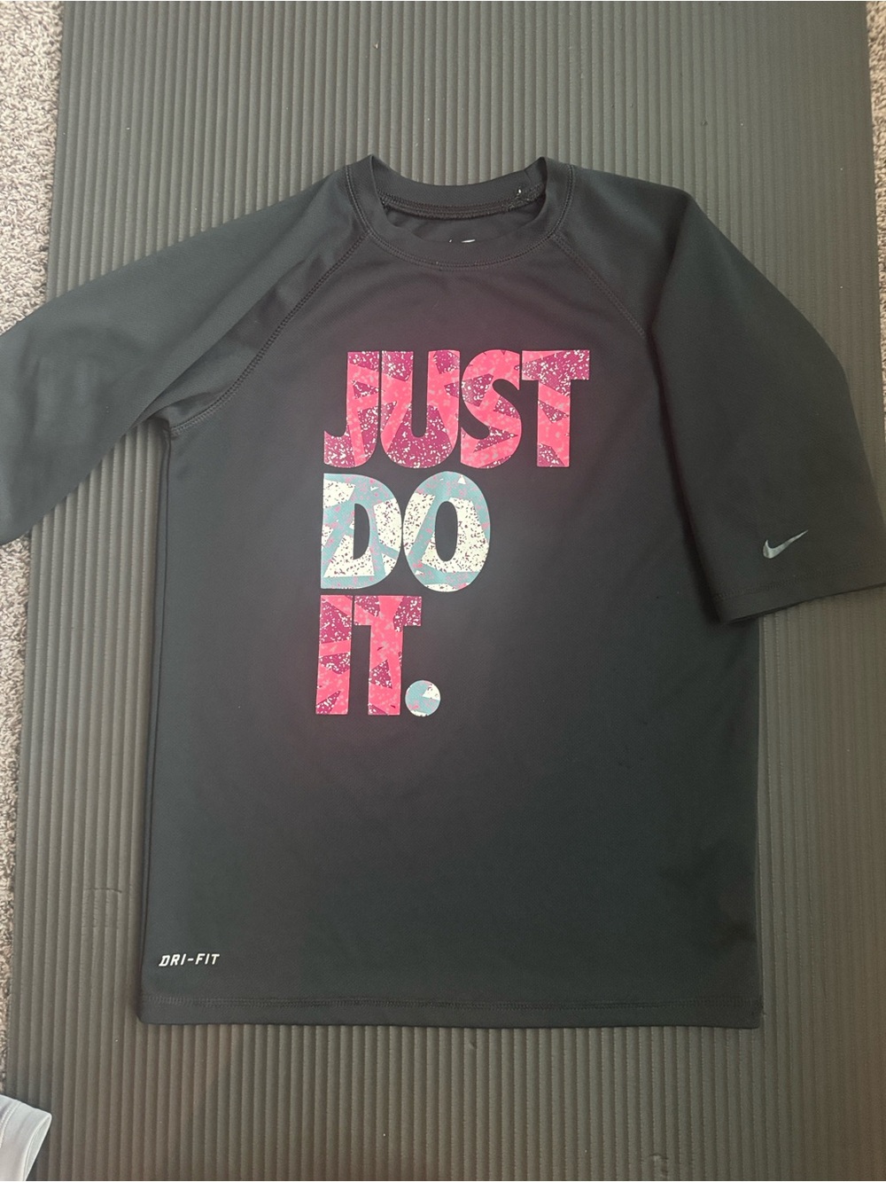 Nike Black Tee with Pink and Light Blue 'JUST DO IT.' Graphic